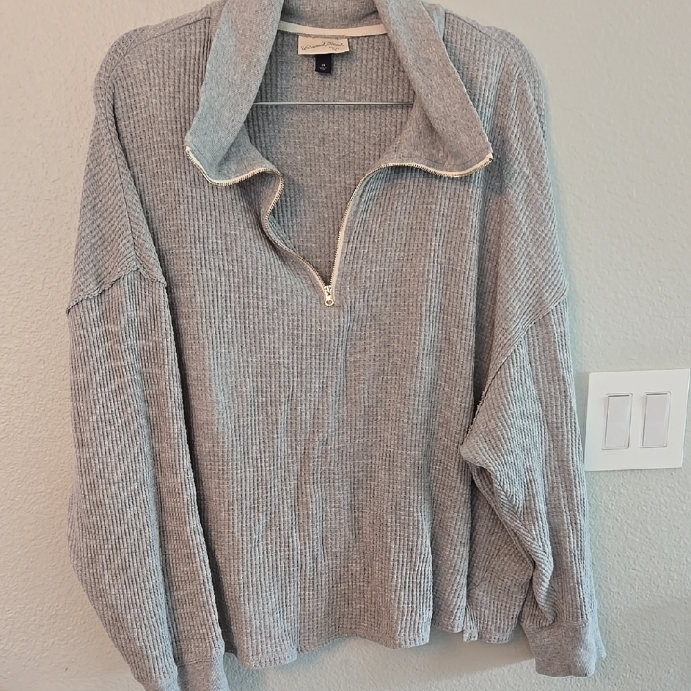 PLUS 3x Gray Ribbed Quarter-Zip Sweater